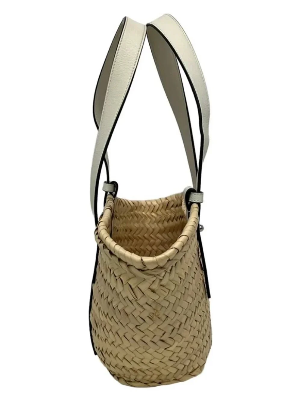 LOEWE Basket Bag Small A223S93X04 Beige White Palm Leaf Calf Leather Tote Bag